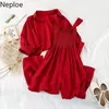 Neploe 2021 New Women Two Pieces Fashion Spring Short Blouse Shird Cardigan Spaghetti Strap Jumpsuit Suit Suits Woman Outfits 212300618