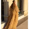 Princess Hi-Lo Dresses Off Shoulder Long Sleeves Sequins Multilayered Ruffles Evening Dress Custom Made Floor Length Party Gown