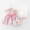 Da 1 a 4 anni 2021 New Fashion Baby Girl Abiti senza maniche Abbigliamento da principessa Carino 2 pezzi set Party Cotton Flower Children Bow Hat Q0716