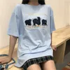 Cotone Retro Orso Ricamo Tee Top Oversize Donna Magliette Harajuku Teen Girls Stile coreano Vestiti Estate Plus Size 210720