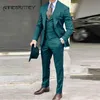 Dark Green Suit Men 3 Pieces Set Prom Wedding Suits for Men Tuxedo Slim Fit Bridegroom Marriage Costume Custom Jacket Vest Pants X0909
