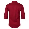 Camisa de linho de algodão preto masculina outono manga enrolada camisas casuais dos homens fino ajuste camisa henley masculino chemise homme 210628168m