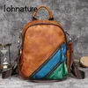 Johnature Högkvalitativ äkta läder Liten Ryggsäck 2021 Ny Vintage Solid Färg Handgjord Cowhide Shoulder Bag Kvinnor Väska Q0528