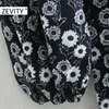 Zevity Jesień Kobiety Eleganckie V Neck Floral Print Casual Line Mini Dress Office Lady Chic Lace Up Brand Party Vestido DS4554 210603