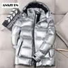 YAPU 2021 Men Down Jacket New Shiny Fabric Hooded Top Quality White Duck Thick Winter Warm Parka Waterproof Plus size 4XL G1115