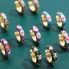 Beautiful Flowers Design Pattern Charm Gilding Basic Hoop Colorful Big Round Hard Earrings 9 Colors Optional Wholesale