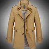 Homens de negócios jaqueta longa moda outono casual algodão blusão casaco inverno trench outwear casacos plus size 4xl 3xl