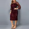Robes décontractées Femmes élégantes paillettes maille robe femmes plus taille vin rouge mariage soirée soirée club été vestido vêtements 2022