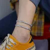 Anklets 2022 도착 스파크 블링 CZ 포장 anklet 보석 아이스 아웃 흰색 핑크 클리어 5mm 테니스 체인 Roya22