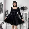 Velvet Lace Mini Dress 2022 Kobiety Z Długim Rękawem Krótka Spódnica Suknia Ciemny Styl Motyl Haft Koronki Wysoka Talia Sxhlyq489 Y220214