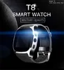 Montres Smart T8 Bluetooth T8 à 100% de haute qualité avec caméra Téléphone Podomètre de carte SIM Podomètre Imperméable pour Android IOS SmartWatch Pack dans la boîte de vente au détail