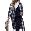 Women's Trench Coats Slim Long-sleeved Ladies Overcoat Jacket 2022 Autumn And Winter Fashion Lapel Black White Plaid Windbreaker