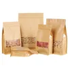 Kraft Stand Up Pouches Reusable Kraft Paper Packing Bag with Window Heat Sealable Snacks Tea Food Storage Bag