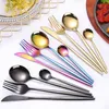 24Pcs Gold Tableware Set Kitchen Flatware Steak Knife Fork Coffee Spoon Dinnerware Upscale Stainless Steel Home Cutlery 211228