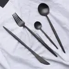 Matte Svart Silverware PatureWare Dinnerware 304 Rostfritt Stål Bestick Kniv Fork Sked Borning