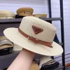 2021 Luksusowy P Letter Flat Top Straw Hat for Women Men Travel Beach Chis Tide Hats4058853