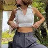 Missakso Chic Zipper Polo Crop Top Fêtes de vacances Y2k Summer Femme décontractée Blanc Sexy Skinny Sket Sans Sans manches T-shirts 210625