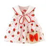 2pcs / set bébé filles robe de fraise avec sac bébé enfant bébé fille filles sans manches robe en pointillé robe princesse vêtements bébé Q0716