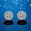 Ensemble Classique Total 1CT 2CT 4CT Moissanite Boucles D'oreilles Diamant Test Passé Coupe Ronde 18K Or Blanc Plaqué S925 Argent