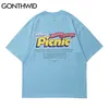 GONTHWID T-shirts à manches courtes Chemise Hip Hop Streetwear Hommes Lettres d'été Imprimer T-shirts Coton Casual Harajuku Lâche Mode Tops 210707