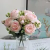 30cm Rose Pink Silkquet Peony Kunstbloemen 5 Grote Hoofden 4 Kleine Bud Bruid Bruiloft Woondecoratie Fake Neuf1