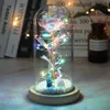 LED Enchanted Galaxy Rose Evig 24K Guldfolie Blomma med Fairy String Lights In Dome For Christmas Valentine's Day Gift 210706