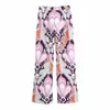 Verano mujeres vintage floral impresión lino pantalones rectos casual dama pantalones sueltos P2088 Q0801