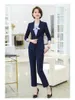 Högkvalitativa affärsbyxor Set Höst Slim Långärmad Kvinnors Blazer Temperament Office Suit Workwear Two-Pite 210527