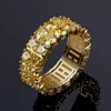 2021 männer Gold Ringe Schmuck Mode 18K Gold Überzogene Kreis Ringe Trendy Luxus Bling 2 Reihen Zirkon Hip hop Ring Schmuck