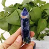 Dekorativa föremål Figurer 1 st 8-9 cm naturlig kristallpunkt sodalit stenläkande prydnad för heminredning obelisk blå kvarts trollstav reiki