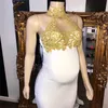 2021 Białe złote kobiety w ciąży sukienki wieczorowe Wysoka szyja z koraliki elastyczne satynowe satynowe impreza z back Formal Sunie