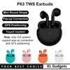 Nya P63 Wirless Earphor Earphones Chip Transparency Metal Byt namn GPS Tr￥dl￶s laddning av Bluetooth-h￶rlurar In-Ear Dropship 8s Earbjudningar Vit Ecouteur Cuffie