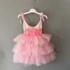 Elegancka Dziewczynka Kwiaty Koronki Sling Dress Dzieci Dzieci Księżniczka Kwiat Birthday Kwiat Sashes Tutu Toddler Party Suknia 210529