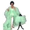 Mint Green Maternity Jurken V-hals Tule Party Prom-jurken met trein voor foto Schieten Zwangere vrouwen mantel