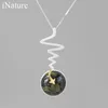 INATURE Natural Plum Jade Koi Fish Pendant Necklaces for Women 925 Sterling Silver Chain Necklace Jewelry Q0531