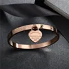 Braceletes de manguito de amante na moda pulseiras para mulher rosa cor ouro pulseira de aço inoxidável com coração pingente de luxo jóias marca