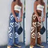 Kalın Gölge Erken 2000s Denim Jeans Kalp Baskı Yüksek Bel Kadınlar Baggy Pantolon Sonbahar Patenci Tarzı Streetwear Moda