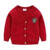 Mudkingdom Boys Girls Cardigan Outerwear Embroidery Applique Single Breasted Kids Sweater Long Sleeve V-neck Coat Boy Clothes 211204