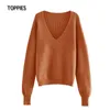 Toppies Sexy Deep v-neck Sweater Off Shoulder Sweater Green White Knitted Tops Korean Winter Clothes 210917