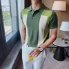Homme's Polos 2022Summer Sportsman Chemise à manches décontractée à manches courtes, vent légèrement cuit et couleur coupée, soie glacée à revers mince
