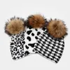 Unisex Cute Cow Leopard Zebra Print Beanie Hat with Detachable Pompom Thicken Double Layer Warm Knit Skull Cap RRA4511