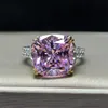 Klusterringar 100% 925 Sterling Silver Pink Lab-Moissanite Diamond Topaz Gemstone Wedding Engagement Ring Fina smycken gåvor för W289Q