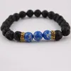 Wedding Party Gifts 3 Beads Men's Beaded Energy Lava Stone Gold spacer bracelet Gift