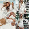 2021 New Summer Women Bikini Cover Up Floral Lace Hollow Crochet Swimsuit Cover-Ups Bathing Suit Beachwear Tunic Beach Dress Hot Y1006