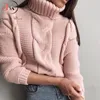 Jesień Zima Krótki sweter Kobiety Dzianiny Turtleneck Swetry Casual Soft Jumper Moda Długi Rękaw Pull Femme 210810