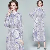 Kobiety Wiosna Letni Projektant Elegancki Print Maxi Dress Moda Sexy Cocktail Party Robe Damskie Błękitne Vintage Maxi Sukienki Vestidos 210525