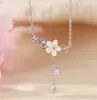 Zilveren Crystal Shell Cherry Blossoms Charm Ketting voor Vrouwen Choker Collares Bruiloft Sieraden