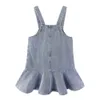 Mudkingdom Little Girls Dresses Denim Kombinezony Skirtall Jumper Plain PinaFore Mini Dress Toddler Wiosna Odzież 210615