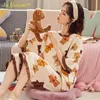 Sleepwear Cotton Summer Pajama Set Pink Elegant Flamingo Printing Plus Size 4XL 5XL Women's Homewear Big s Pyjamas 210809