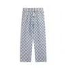 Men's Jeans Young Men Students Summer Denim Jacquard Plaid Print Handsome Loose Casual Straight Pants246u